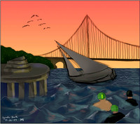 Early sketch - sunset behind Golden Gate