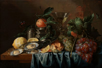 Still life with oysters and grapes