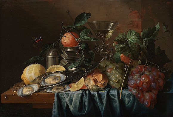 Still life with oysters and grapes