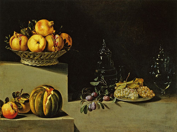 Still life with fruit and glassware