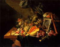 Sumptuous still life with copulating sparrows